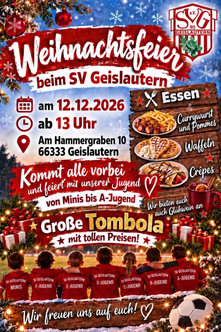 Weihnachtsfeier SV Geislautern am 12.12.2026 im Clubheim am Sportplatz