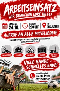Arbeitseinsatz – Aufruf an alle Mitglieder