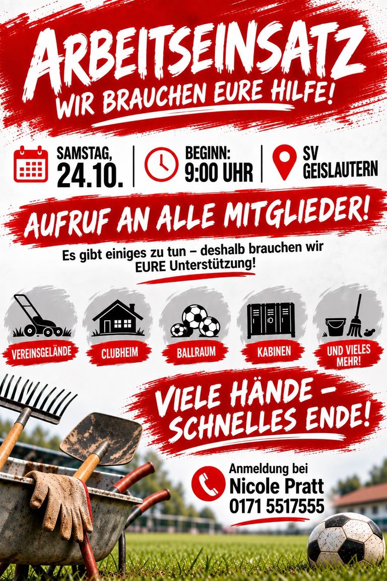 Arbeitseinsatz – Aufruf an alle Mitglieder